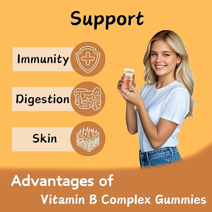 Vitamin B Complex Gummies with Biotin,Choline + Inositol, Vitamin C + Zinc for Supports Energy, Brain, Mood, Immune, Healthy Hair, Skin - Natural Mango Flavor - Vegan Diet - 120 Vegan