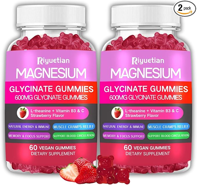 Magnesium Glycinate Gummies 600mg High Absorption - Premium Magnesium Supplement with L-Threonate, Vitamin D3, B6, Potassium for Calm Support - Sugar Free - Perfect for Adults - 120 Count