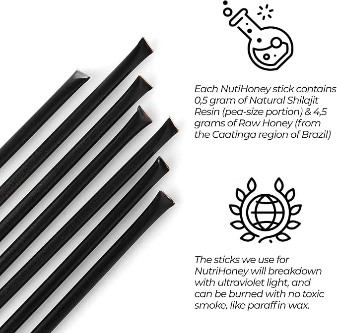 NATURAL SHILAJIT Honey Sticks - Shilajit Resin with Raw Honey, Fulvic Acid & Trace Minerals, Plant Based Nutrients for Energy, Immune Support & Vitality - 7 Shilajit Sticks