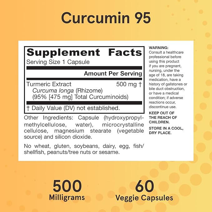 Jarrow Formulas Curcumin 95 Supplement - Turmeric Extract Supplement, 500 mg for Antioxidant & Joint Support, 60 Capsules