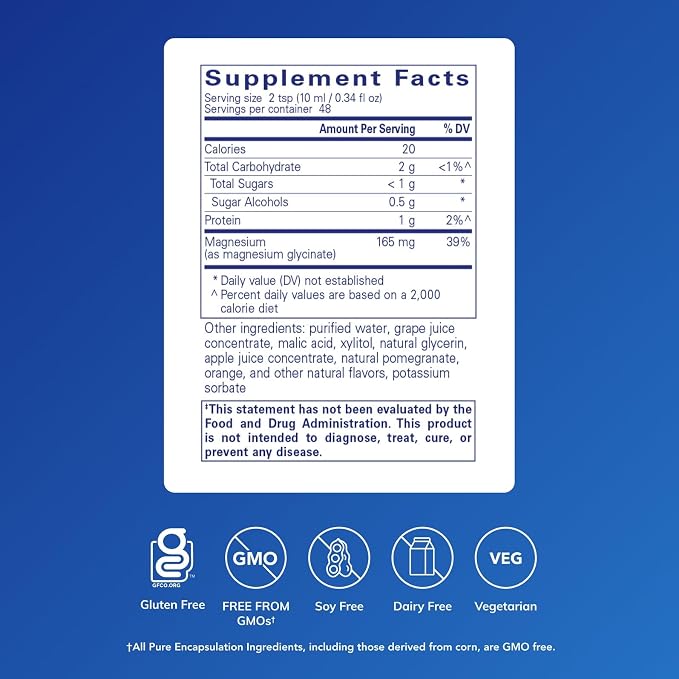 Pure Encapsulations Magnesium Glycinate Liquid - Supports Bone Health & Heart Health* - Vegan, Gluten Free & Non-GMO - 16.2 fl oz