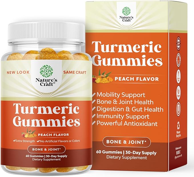 Turmeric Curcumin Immune Support Gummies - Immune Booster Turmeric Gummies for Joint Support and Advanced Skin Care - with Black Pepper Joint Supplement Gummy Vitamins with Curcumin Powder - 60 Count