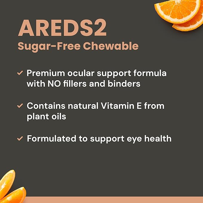 VisiVite AREDS 2 Sugar-Free Eye Vitamins - Alternative to Lutein Gummies for Eyes - Lutein for Eye Health - Premium Sugar-Free Eye Vitamins - Eye Care Supplements for Adults (Chewable Tablets)