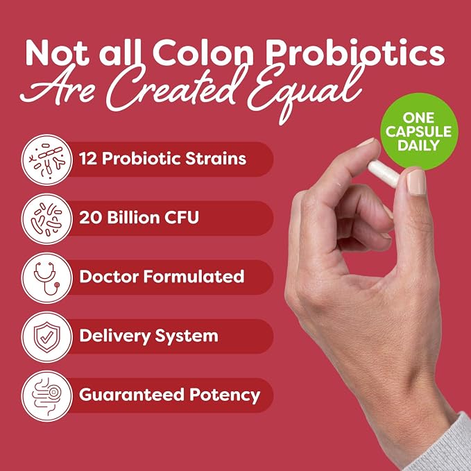 Probulin Colon Support Probiotic Supplement, Daily Gut, Digestive, and Immune Health Probiotics Capsules for Men and Women, 20 Billion CFU, Vegan, 60 Count Bottle