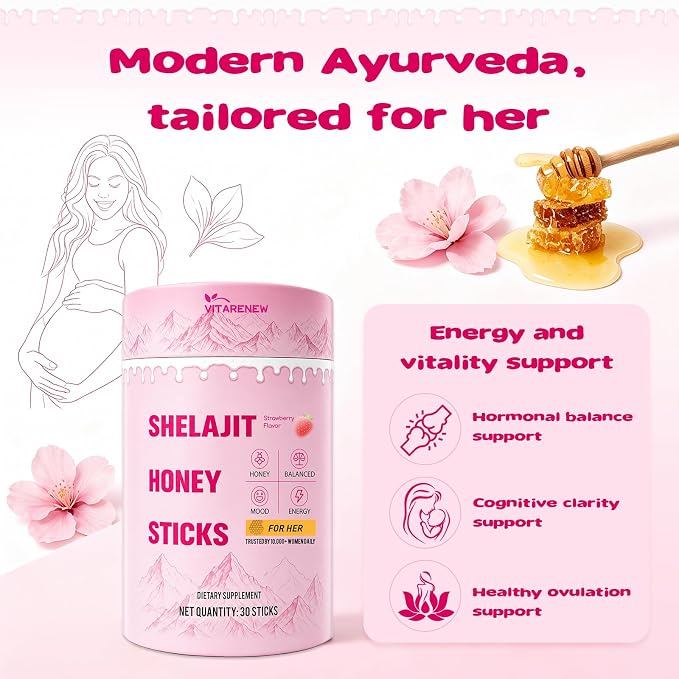Shilajit Honey Sticks for Women with Shatavari & Saffron | High-Potency Fulvic Acid 75%+ & 85+ Trace Minerals | Supports Hormone Balance, Daily Energy, Mental Clarity & Physical Stamina | Delicious Strawberry, 30 Sticks