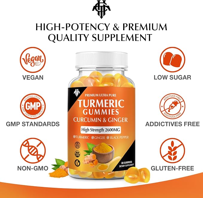 Turmeric Curcumin Gummies (3 Pack) - Turmeric Curcumin Supplements with Ginger & Black Pepper Gummies for Immune Muscle Support Healthy Skin - Vegan, Gluten Free, Low Sugar - for Adults
