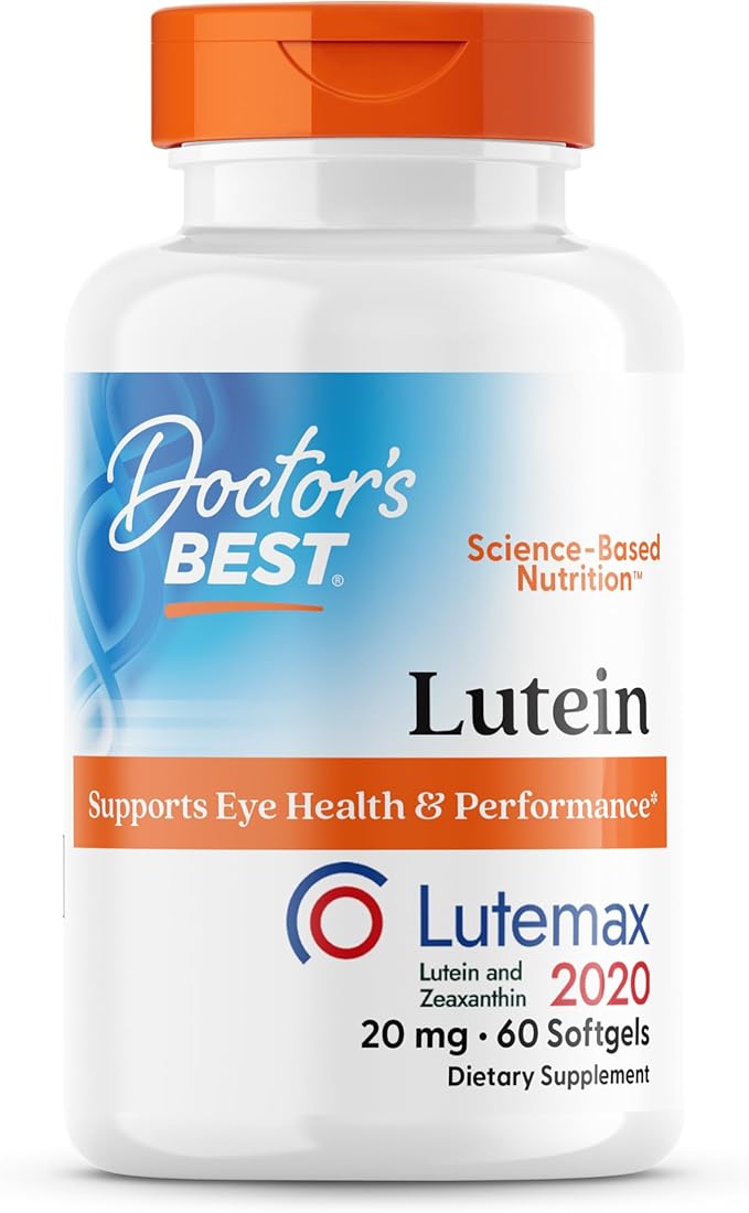 Doctor's Best Lutein Supplement 20mg with Zeaxanthin - Lutein for Eyes, Eye Health Vitamins for Men & Women, Vision and Macular Health Support, Lutemax 2020 Marigold Flower Extract - 60 Softgels