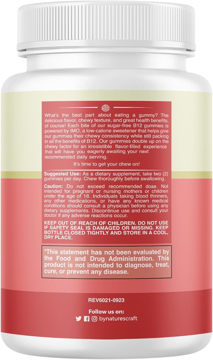 Vitamin B12 Gummies for Adults - Sugar Free Vitamin B12 1000 mcg Chewable Gums for Energy & Mood Support Immune & Nerves Health - Kosher Non-GMO & Gluten Free Supplement for Women & Men - 60 Count