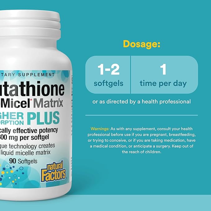Natural Factors Glutathione LipoMicel Matrix 300 mg - Antioxidant Supplement for Healthy Aging & Immune Support - Non-GMO, Gluten-Free & Dairy-Free - 90 Softgels (45 Servings)