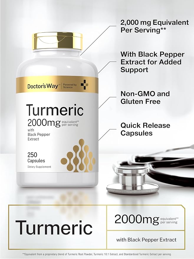 Doctor's Way Turmeric Curcumin Supplement | 250 Capsules | with Black Pepper Extract | 95% Curcuminoids | Non-GMO, Gluten Free Complex