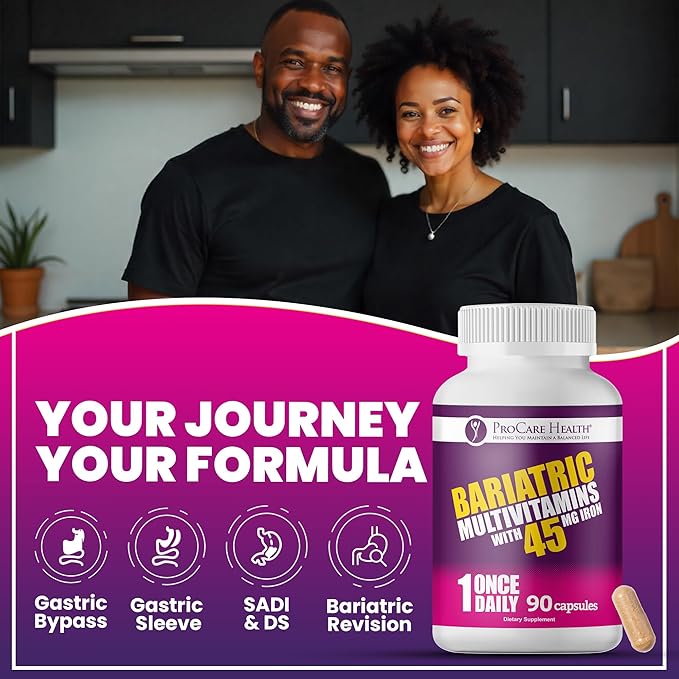 ProCare Health Bariatric Multivitamin 45mg Iron – Once Daily Capsule for Gastric Bypass, Sleeve & Post-Op Support – 90 Easy-to-Swallow Capsules, 3-Month Supply, No Artificial Colors, Gluten-Free
