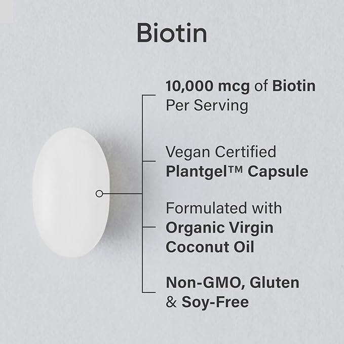 Sports Research® Healthy Skin and Hair Support - Vegan Biotin 10,000mcg with Coconut Oil, Triple Strength Astaxanthin 12mg, and Phytoceramides 350mg per Softgel · Non-GMO · Vegan · Gluten-Free