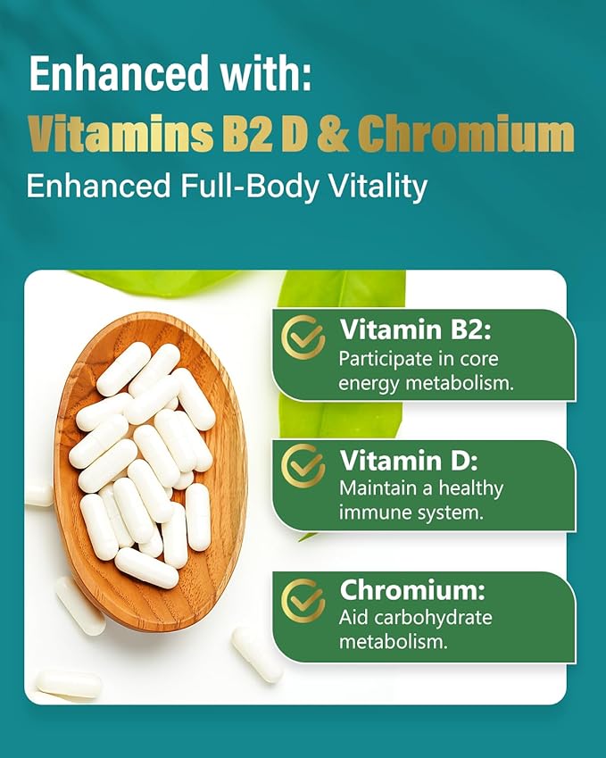 GLP-1 Supplement 100 Billion Akkermansia Probiotic & Prebiotic for Gut Health & Digestion, Metabolism & Energy Support with Vitamin B2 & D, Green Tea and Chromium - Non-GMO | 180 Capsules