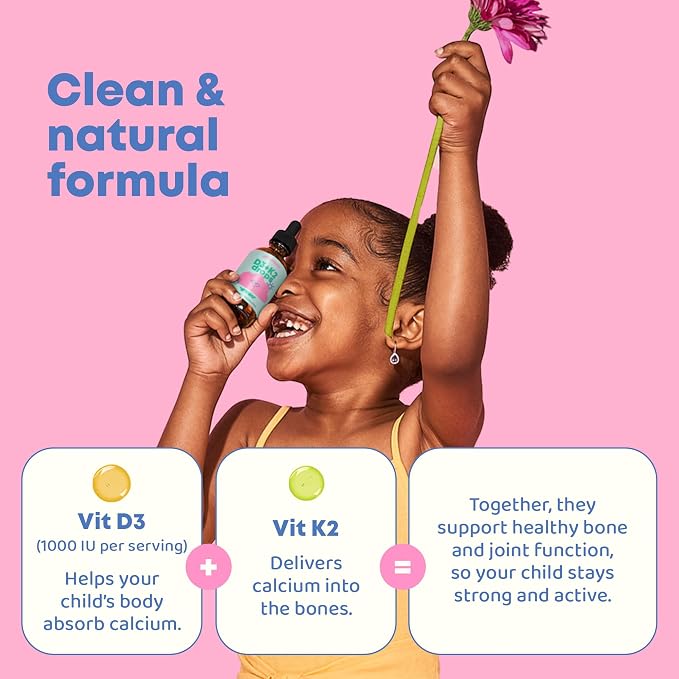 JoySpring Vitamin D3 Kids Drops with K2 – Liquid Supplement for Calcium Absorption & Joint Health – 360 Servings (2 fl oz) – Vitamin D Kids Ages 3-18 (Pack of 2)