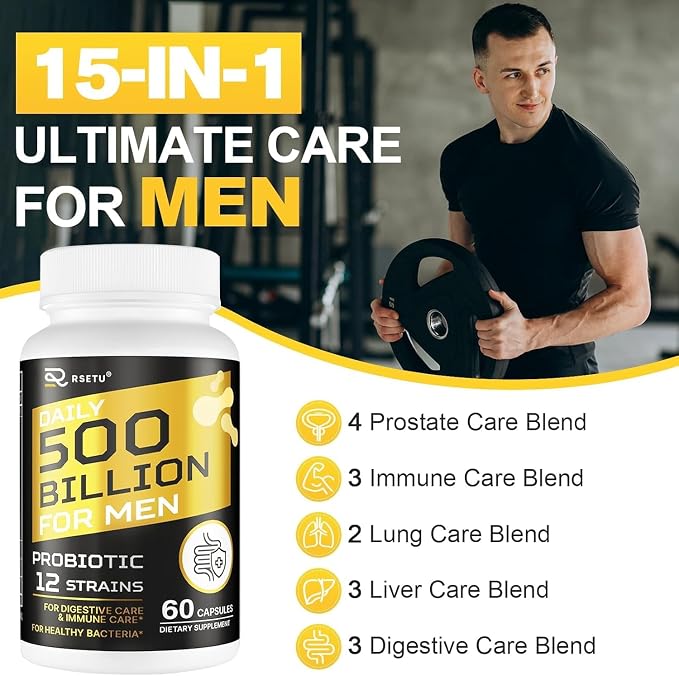 Probiotics for Men, 500 Billion CFUs & 12 Strains Mens Probiotic with Turmeric Cranberry, Goji, Gut Health for Men, for Digestive Health, Gut, Bloating & Gas, Immune, Energy Support, 60-Day Supply