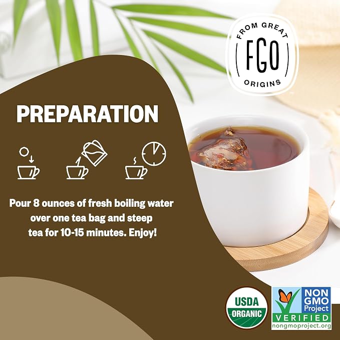 FGO Organic Ashwagandha Tea, 100 Count, Eco-Conscious Tea Bags, Resealable Bag, Packaging May Vary (Pack of 1)