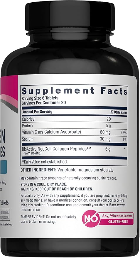NeoCell Super Collagen with Vitamin C, 120ct Collagen Pills, Non-GMO, Grass Fed, Paleo Friendly, Gluten Free, Collagen Peptides Types 1 & 3 for Hair, Skin, Nails and Joints (Packaging May Vary)