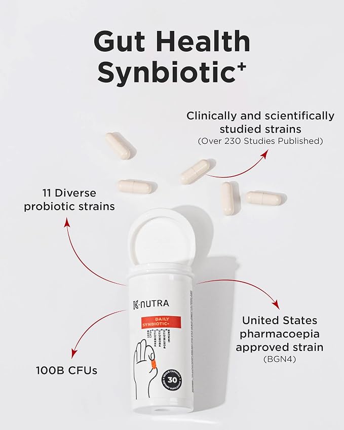 K-Nutra Daily Synbiotic+ | 30 Capsules | 4-in-1 Prebiotics, Probiotics & Postbiotics | 100 Billion CFUs | Gut & Digestive Health Supplement for Women & Men