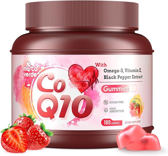 (180 Count) CoQ10 Gummies 300mg Sugar-Free | High Absorption Coenzyme Q10 Supplements with Omega-3, Vitamin E & Black Pepper | Heart, Fertility & Energy | 6 Month Supply, Strawberry Flavor