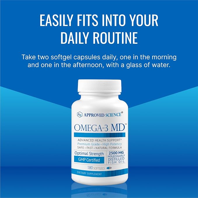 Omega-3 MD - EPA & DHA Supplement - 2500mg Omega 3 Fish Oil for Heart Health, Brain Support, Joint Comfort, & Overall Wellness - 1 Bottle - 3 Month Supply