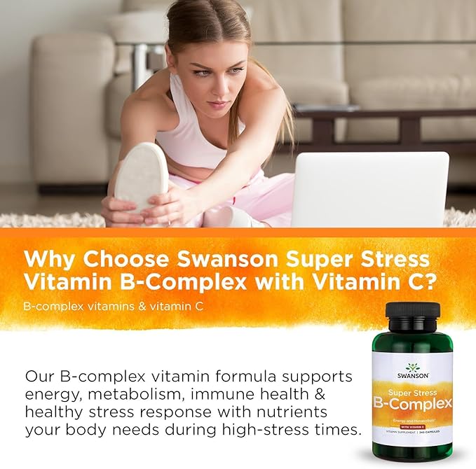 Swanson Super Stress B-Complex Energy and Wellness Supplement for Busy Adults Seeking Daily Vitamin B Support (240 Capsules)