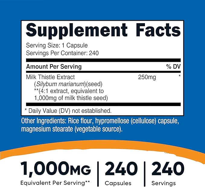 Nutricost Milk Thistle Extract 240 Capsules for 240 Servings Per Bottle (2 Pack) - Vegan, Non-GMO and Gluten Free