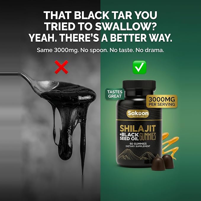 Pure Shilajit Gummies for Men & Women, Shilajit with Black Seed Oil, High Potency Pure Himalayan Resin for Energy, Immune Support, and Cognitive Function, Lab Tested Chewables