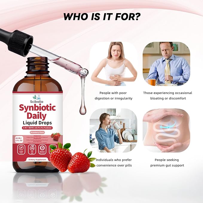 Synbiotic Probiotic Prebiotic Post -biotic Liquid Drops, Advanced 3-in-1 60 Billion CFU 10 Strains w/Immune Tributyrin Postbiotic for Gut Health & Digestive Support, Daily Complete Immune, Women Men