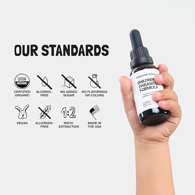 Food Over Drugs Children's para Formula – Organic Cleanse for Children & Toddlers – Natural Gentle Herbal Tincture for Digestive Balance – Safe Daily Formula for Kids Intestinal Wellness