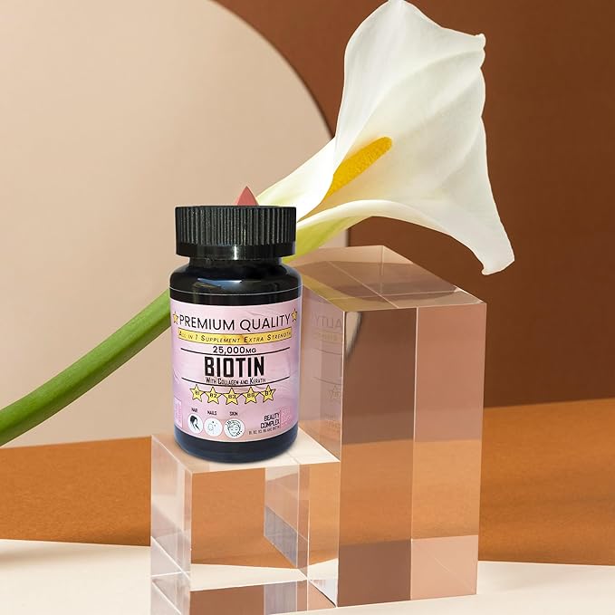Biotin with Collagen and Keratin Complex, 25000 MG, Beauty Supplement with B Vitamins, 60 Veggie Capsules