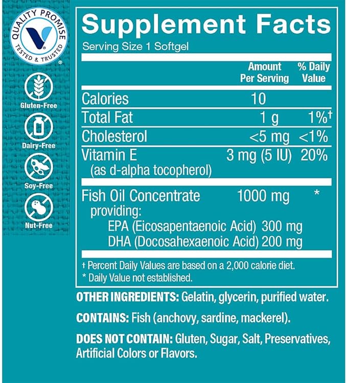 The Vitamin Shoppe Omega 3 Fish Oil 1000MG EPA DHA - Heart Health, Brain Function & Joint Support, Molecularly Distilled (120 Softgels)