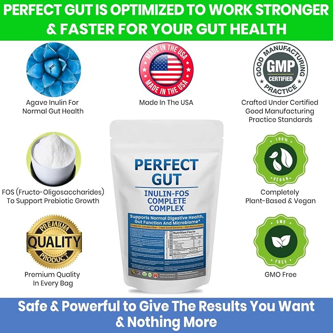 Perfect Gut: Inulin FOS Powder for Gut Health. Prebiotic Inulin. Unique Prebiotic 95% FOS Inulin Agave Fiber