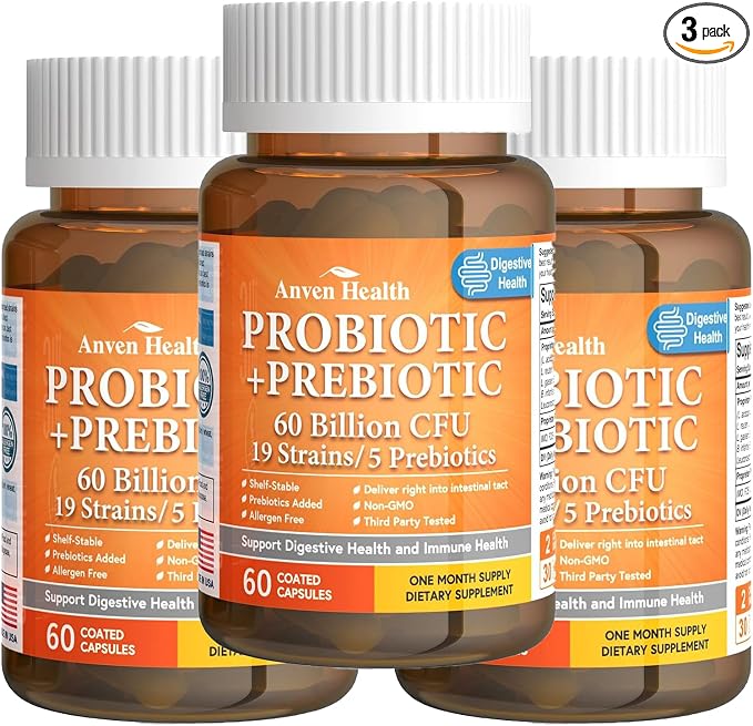 60 Billion Probiotic and Prebiotic for Women and Men - 19 Strains 5 Organic Prebiotics for Gut Digestive & Immune Health, Supports Diarrhea Gas Bloating, Non-GMO – Made in USA丨180 Caps