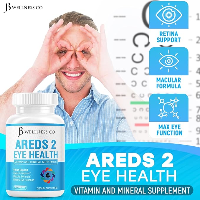 JB Wellness AREDS 2 Eye Vitamin & Mineral Supplement, Contains Lutein, Vitamin C, Zeaxanthin, Zinc & Vitamin Enhance Vision Supplement - 180 Count