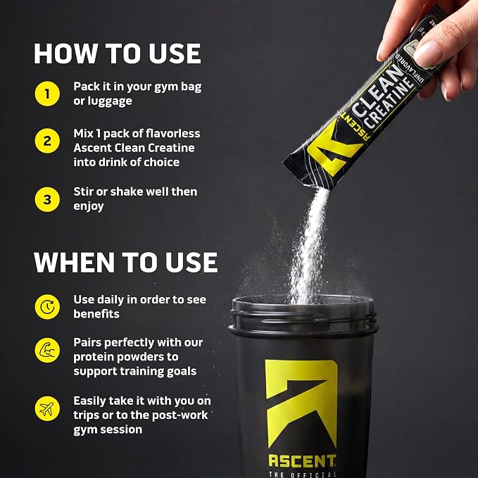 Ascent Clean Creatine Monohydrate Powder - 5G Per Serving, Creapure Creatine Supplement - Unflavored, 15 5G Servings