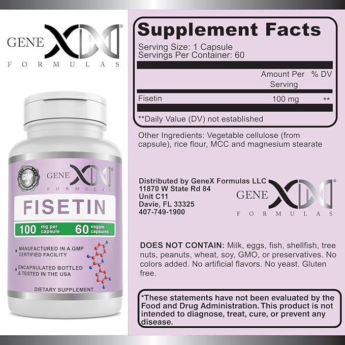 Genex Formulas Fisetin 100mg/Serving (60 Capsules) - Antioxidant That Supports Healthy Aging, Brain Wellness & Cognitive Health - Non-GMO, Gluten Free, Vegetarian - 2 Month Supply (Pack of 2)