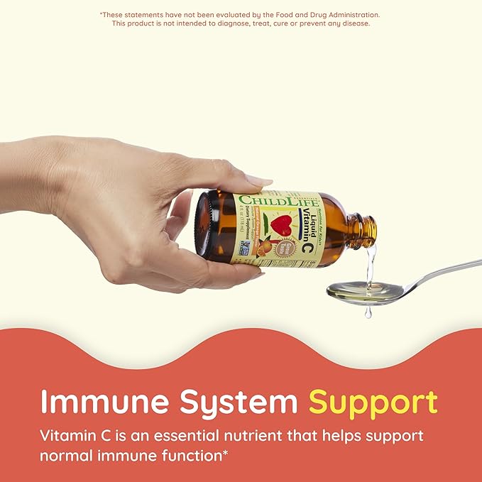 CHILDLIFE ESSENTIALS Liquid Vitamin C - Pure Vitamin C Liquid Supplement for Kids, Immune System Support, Great Taste - Natural Orange Flavor, 4 Fl Oz (Pack of 3)