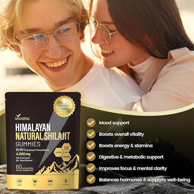 VivoNu Shilajit* Gummies,Pure Himalayan* micronutrient Supplement, Himalayan Premium Ingredient with Shilajit, Ashwagandha, Gokshura, Fulvic Acid & 85+ Trace Minerals I for Men & Women (4000MG/1 Bag)