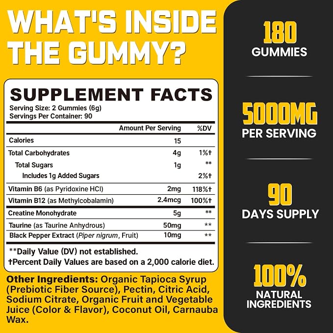 (180 Count) Creatine Monohydrate Gummies for Men & Women - Creatine Pre Workout Gummies for Muscle Builder, Muscle Strength, Recovery, Endurance, Energy, Creatine for Women & Men, Vegan, Mixed Berry