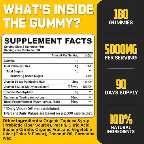 (180 Count) Creatine Monohydrate Gummies for Men & Women - Creatine Pre Workout Gummies for Muscle Builder, Muscle Strength, Recovery, Endurance, Energy, Creatine for Women & Men, Vegan, Mixed Berry