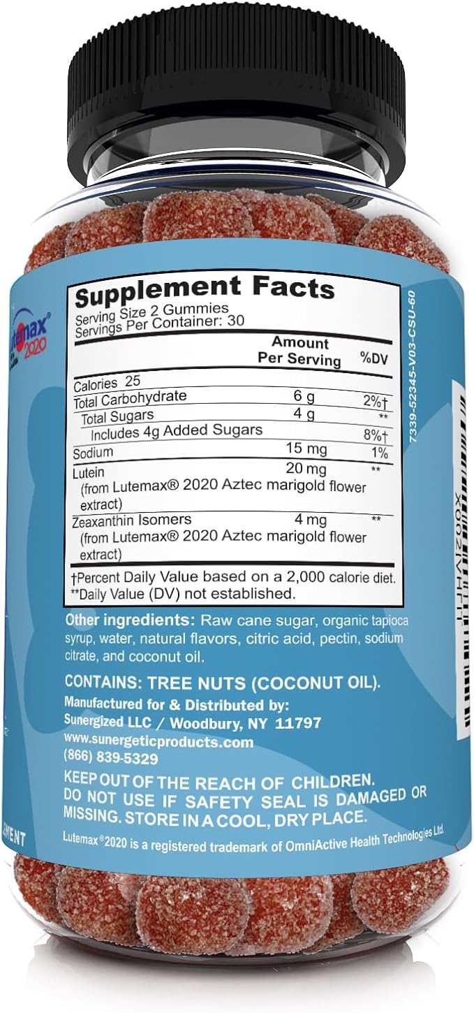 Premium Eye Support Gummies–Lutein Gummies with Zeaxanthin Supports Overall Eye Health, Vision & Macular Health–Clinically Studied Lutein & Zeaxanthin Gummies with Lutemax 2020-60 Eye Gummies