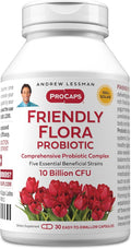 ANDREW LESSMAN Friendly Flora Probiotic 30 Capsules - 10 Billion CFU, Comprehensive Blend of Five Probiotic Strains, Powerful Immune and Digestive Support. Probiotics for Women or Men