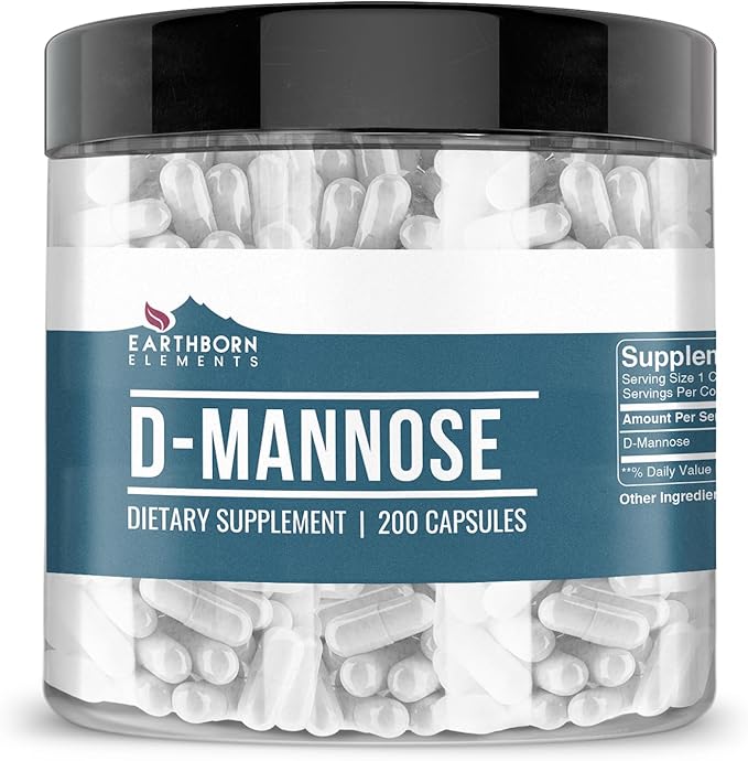 Earthborn Elements D-Mannose 200 Capsules, Pure & Undiluted, No Additives