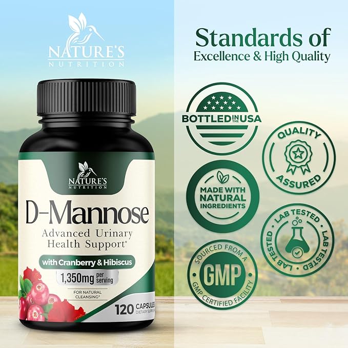 D-Mannose 1000mg Per Serving - Cranberry & Hibiscus - Effective Fast-Acting, Flush The Impurities for Bladder, Urinary Tract Health Support Supplement, for Women and Men, USA Bottled - 120 Capsules