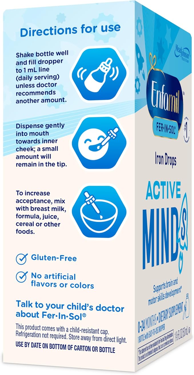 Enfamil Fer-in-Sol Iron Supplement Drops for Infants, 50 mL Dropper Bottle (Pack of 2)