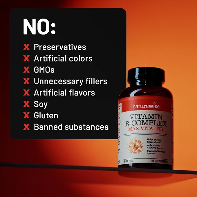 NatureWise Vitamin B Complex for Women and Men - with Folic Acid Biotin B1 B2 B3 B6 B12 - Support Cellular Energy & Mental Clarity - Gluten & Dairy Free, Non-GMO - 150 Softgels[5-Month Supply]