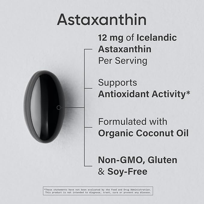 Sports Research® Triple Strength Astaxanthin 12mg w/Organic Coconut Oil - Antioxidant Supplement for Skin & Eye Health Support* - Soy Free · Non-GMO · Gluten Free - 60 Softgels
