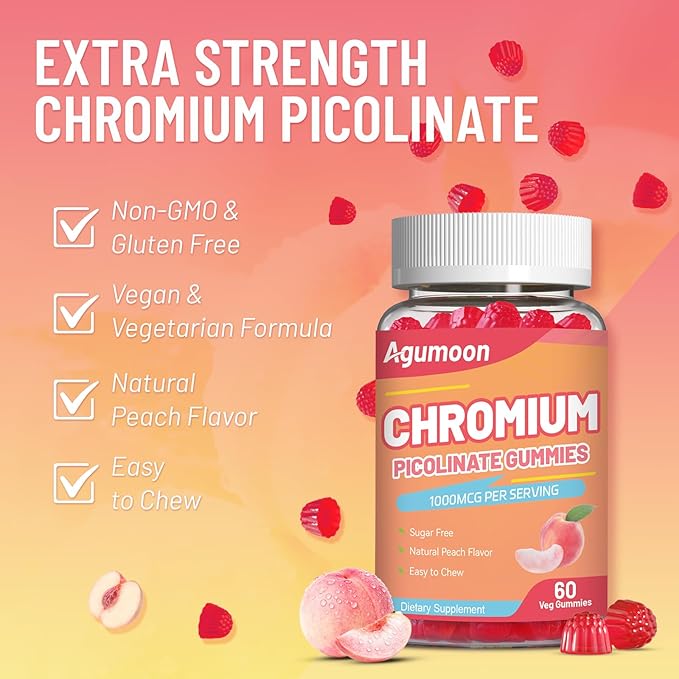 Chromium Picolinate Gummies 1000 mcg, Vegan, Gluten-Free, Peach Flavor, 60 Vegan Gummies