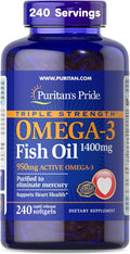 Puritan's Pride Triple Strength Omega-3 Fish Oil 1400mg, Active Omega-3 950mg, Dietary Supplement for Heart, Joint, and Cellular Health Support, 240 Rapid Release Softgels (Packaging May Vary)