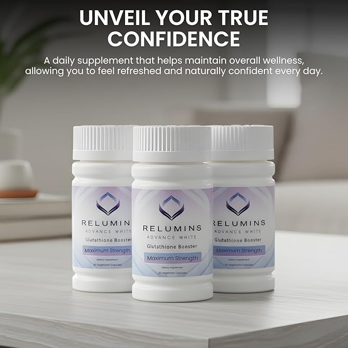 Relumins Advanced Glutathione Booster - Max Strength - Halal Certified - Supports Healthy Skin and Good Antioxidant Levels for Overall Wellness - 30 Vegetarian Capsules x 3 Bottles